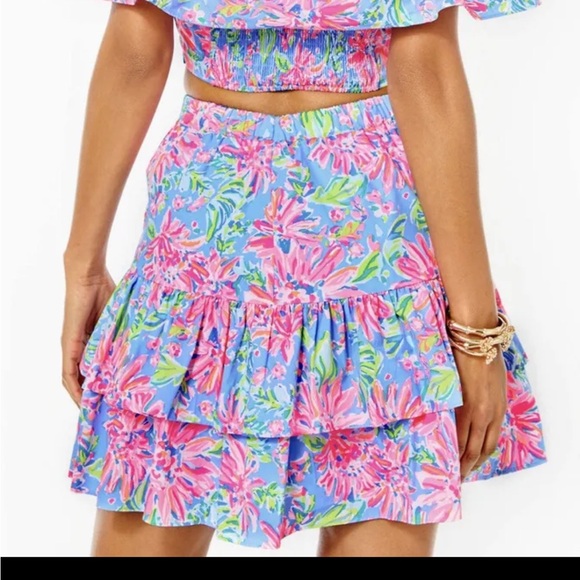 Lilly Pulitzer women’s size 0 Mayslie Ruffle Mini Skirt Blue Peri Sunrise Bay - Picture 2 of 4